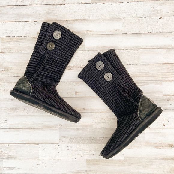 UGG Other - UGG Australia Black Cardy Knit Marbled Button 5649 Sweater Boots Youth Girl Sz 3